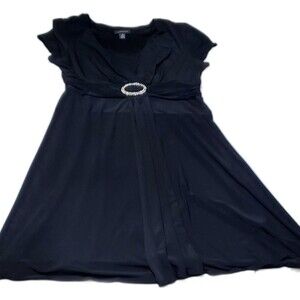 R & M Richards Black Shift Dress – Size 14, Silver Rhinestone Buckle Accent